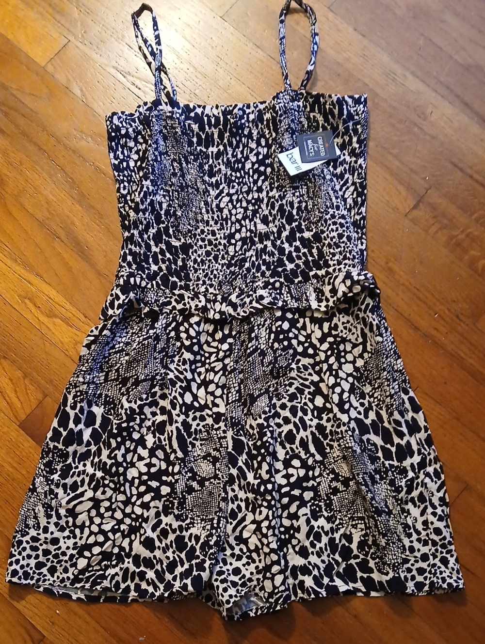 Bar III Womens Sz XL  Animal Print Smocked Shorts Romper/Swim Cover NWT